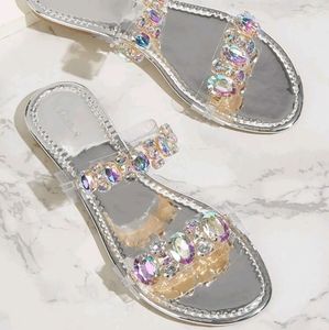 Clear Iridescent Gemstone Slide Sandals